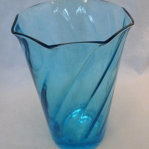 Vintage aqua glass vase 8 1/4" turquoise heavy swirl ribs